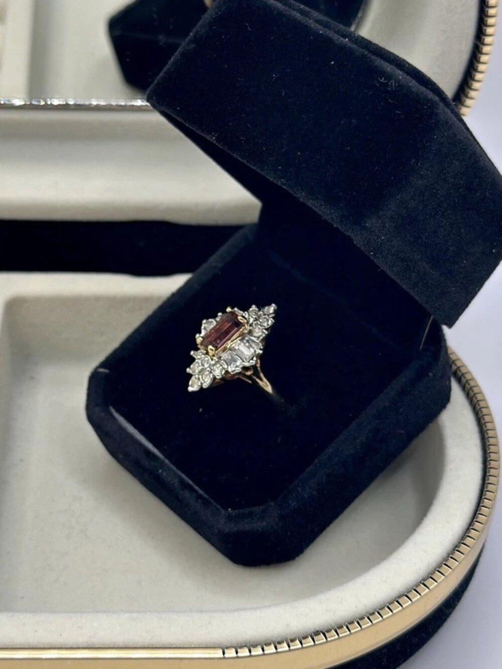 Vintage Park Lane Ruby Red Crystal Halo Ring Size 6